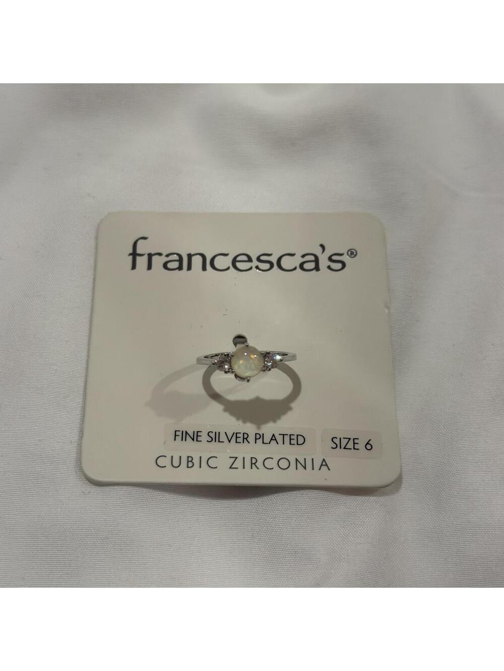 Francescas Silver Plated Cubic Zirconia Opal Ring Size 6